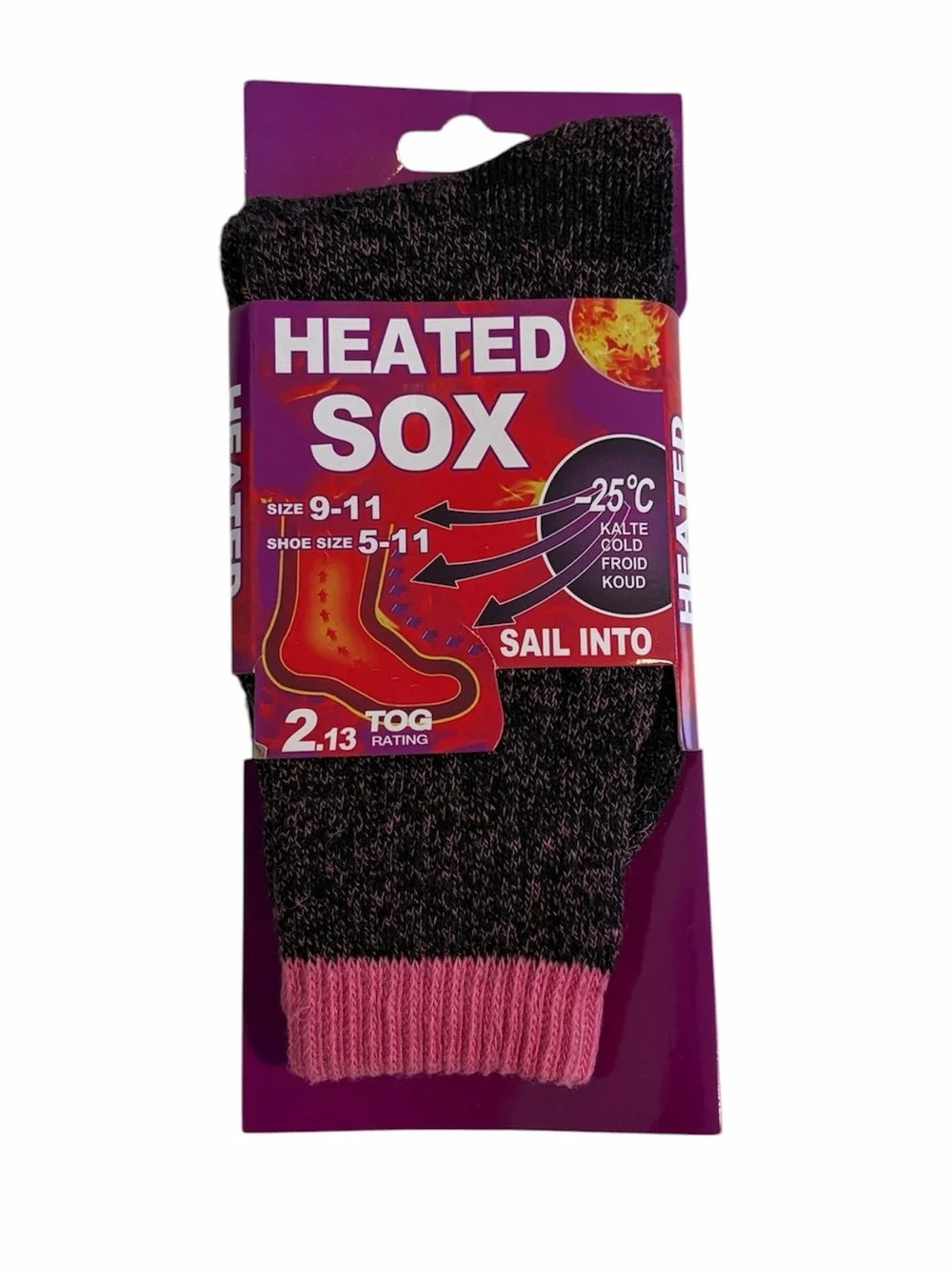 Thermal Winter Crew Socks Women’s Shoe Size 5-11 in Black with Pink Cuff NWT